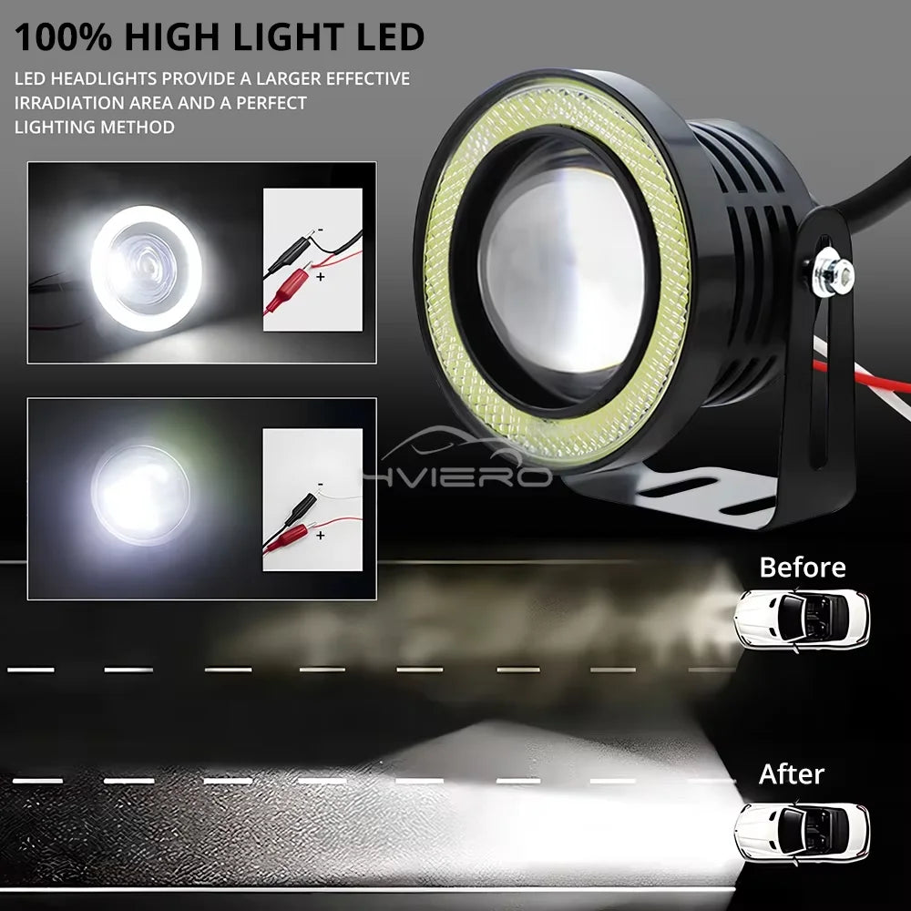 2Pcs Auto 30W Car Driving DRL Fog Lights COB Angel Eye 64/76