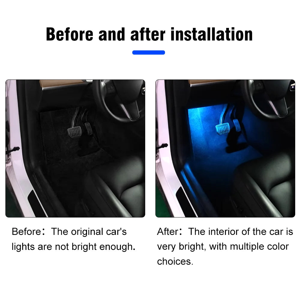 2PCS / 4PCS LED Footwell Light 18 Modes For Tesla Model 3 Mo