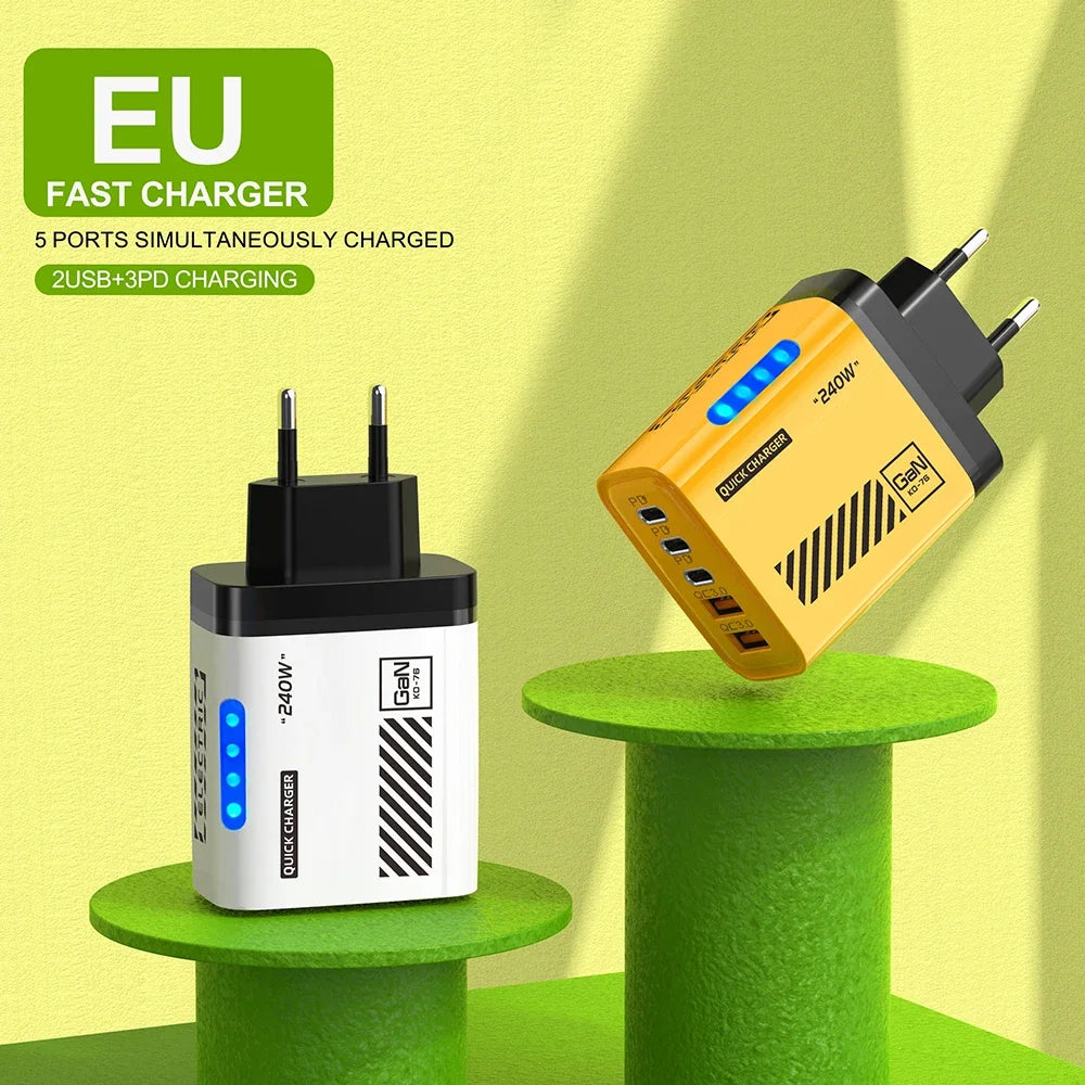 5 Ports Fast Charger Type C Quick Charge 3.0 USB C Wall Char