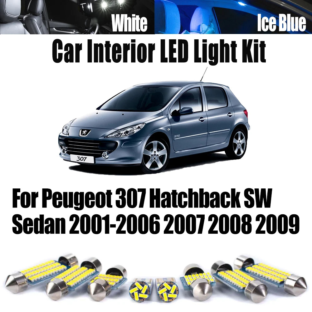 16-Piece LED Interior Light Kit for Peugeot 2001-2005 - Canbus Error-Free Interior Bulbs