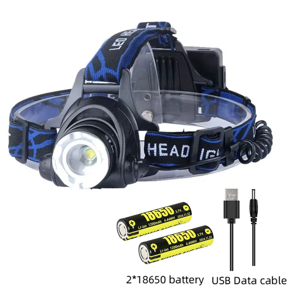 BALDR Powerful LED Headlamp USB Rechargeable Zoomable Headlight Outdoor Waterproof Work Head Lamp High Lumen Head Torch