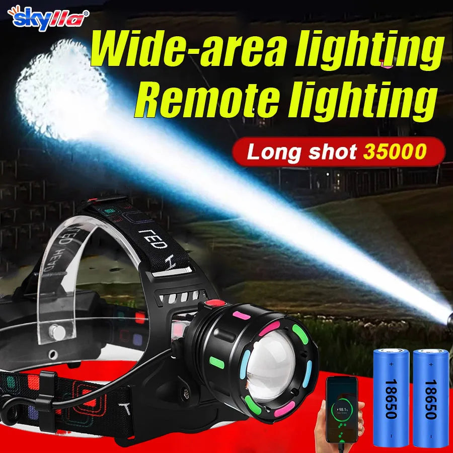 KENSUN High-Power LED Headlight USB Charging Zoom Head Flash