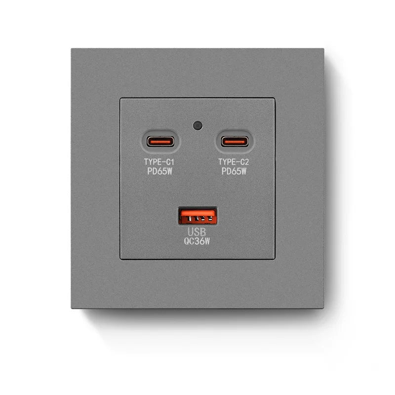 High-End New Pop Gallium Nitride USB Socket 65W Fast Charging Panel 86 Type Type-C Concealed USB Power Interface For Home Use