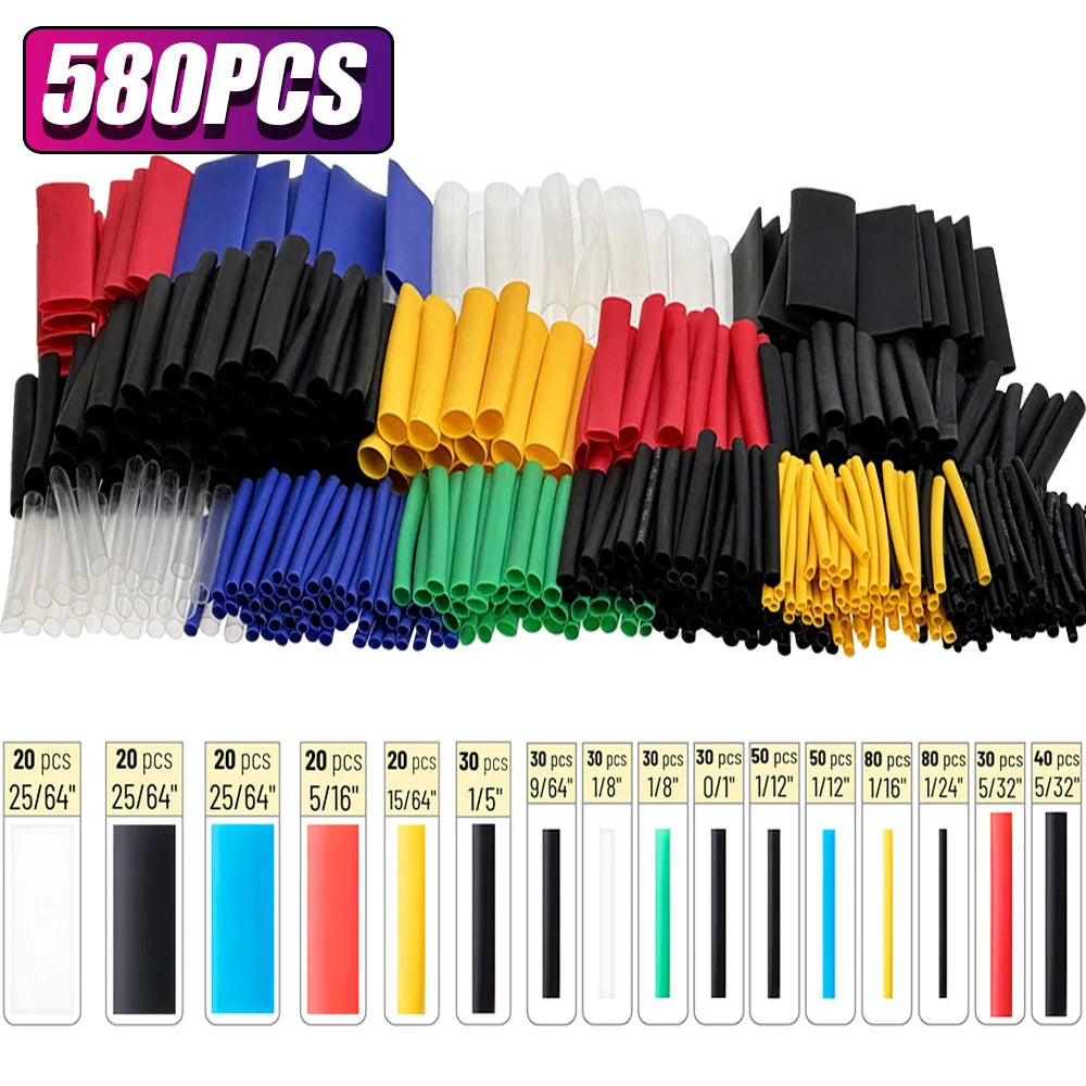1160/580/164PCS Heat Shrink Tubing Kit 2 1 Shrinkable Wire Shrinking Wrap Connect Cover Cable Repair Protection with Hot Air Gun
