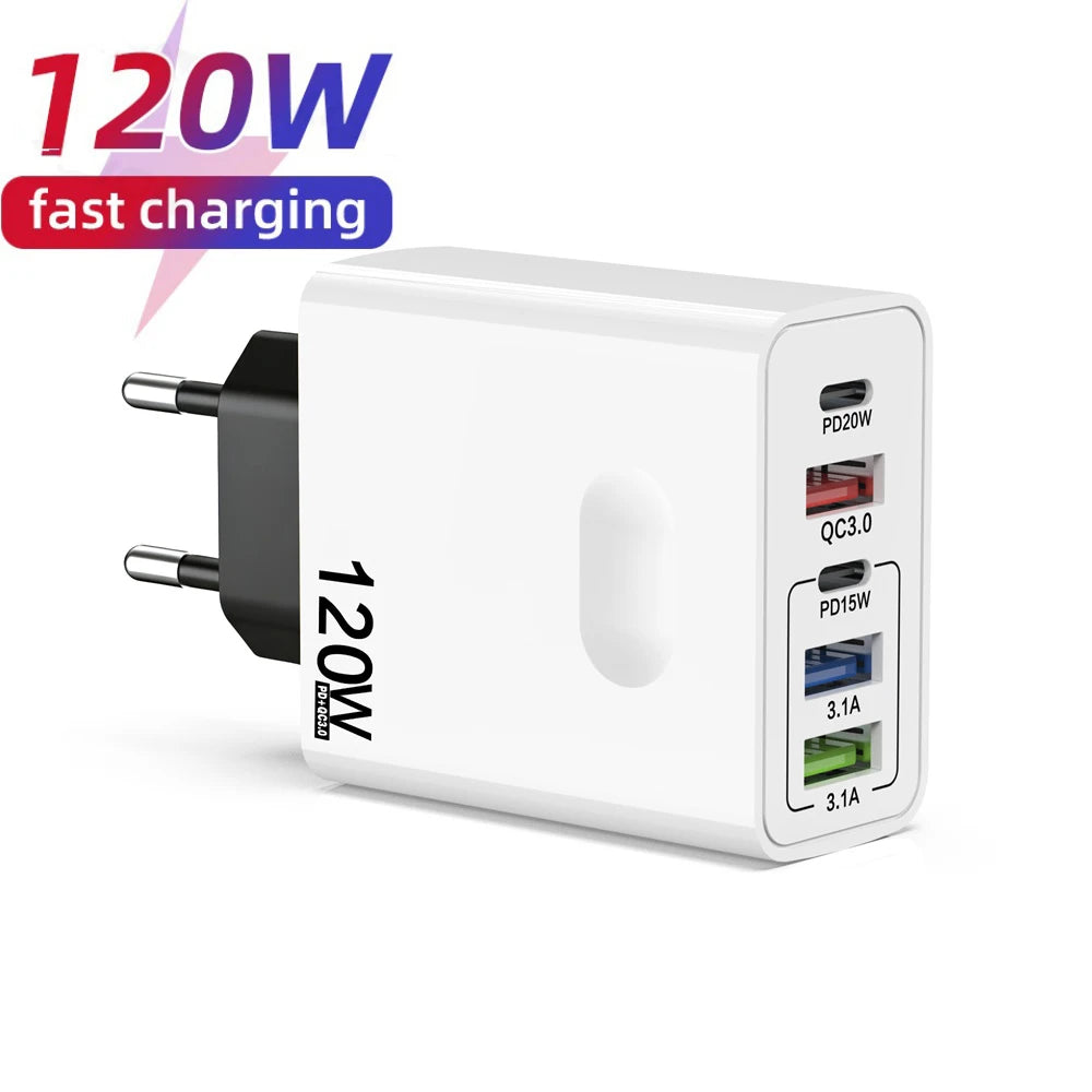 120W Multi Port USB C Fast Charger PD Charging Type C QC3.0 