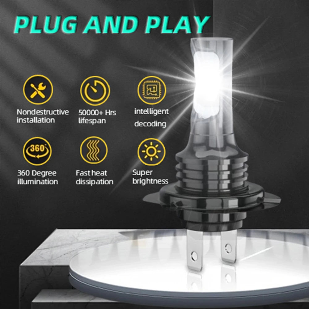 2PCS Motorcycle H7 LED Headlight Bulbs 45w Upgrade Moto Lamp