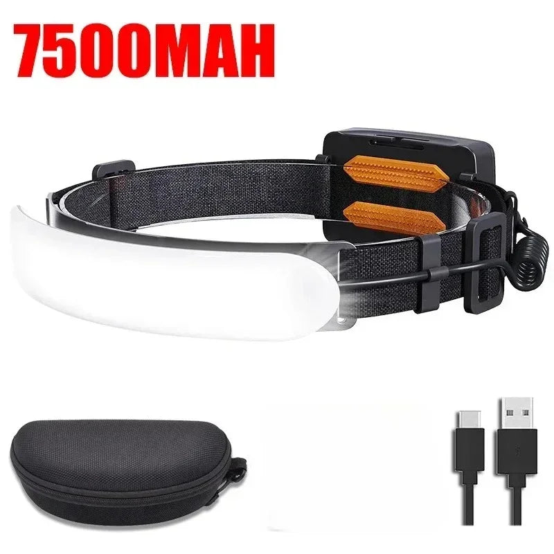 230 Wide COB LED Headlamp USB Rechargeable 5000/7500mAh Headlight Floodlight Waterproof Torch Camping Cycling Emergency Lantern