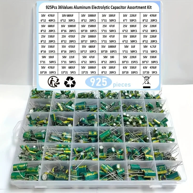 925Pcs 36Values Aluminum Electrolytic Capacitor Assortment K