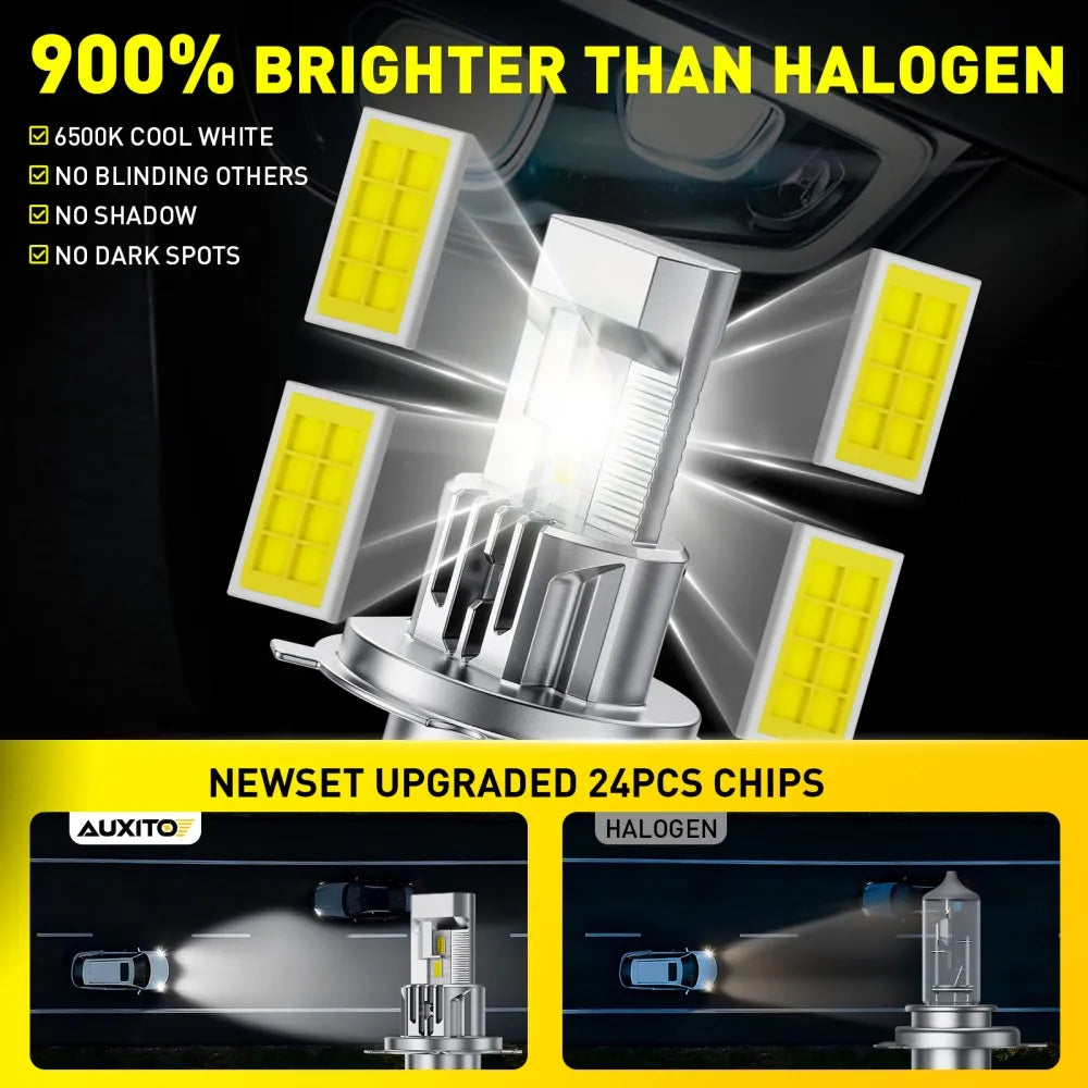 AUXITO 2Pcs Fanless H4 LED Bulbs High Beam Low Beam For Car 