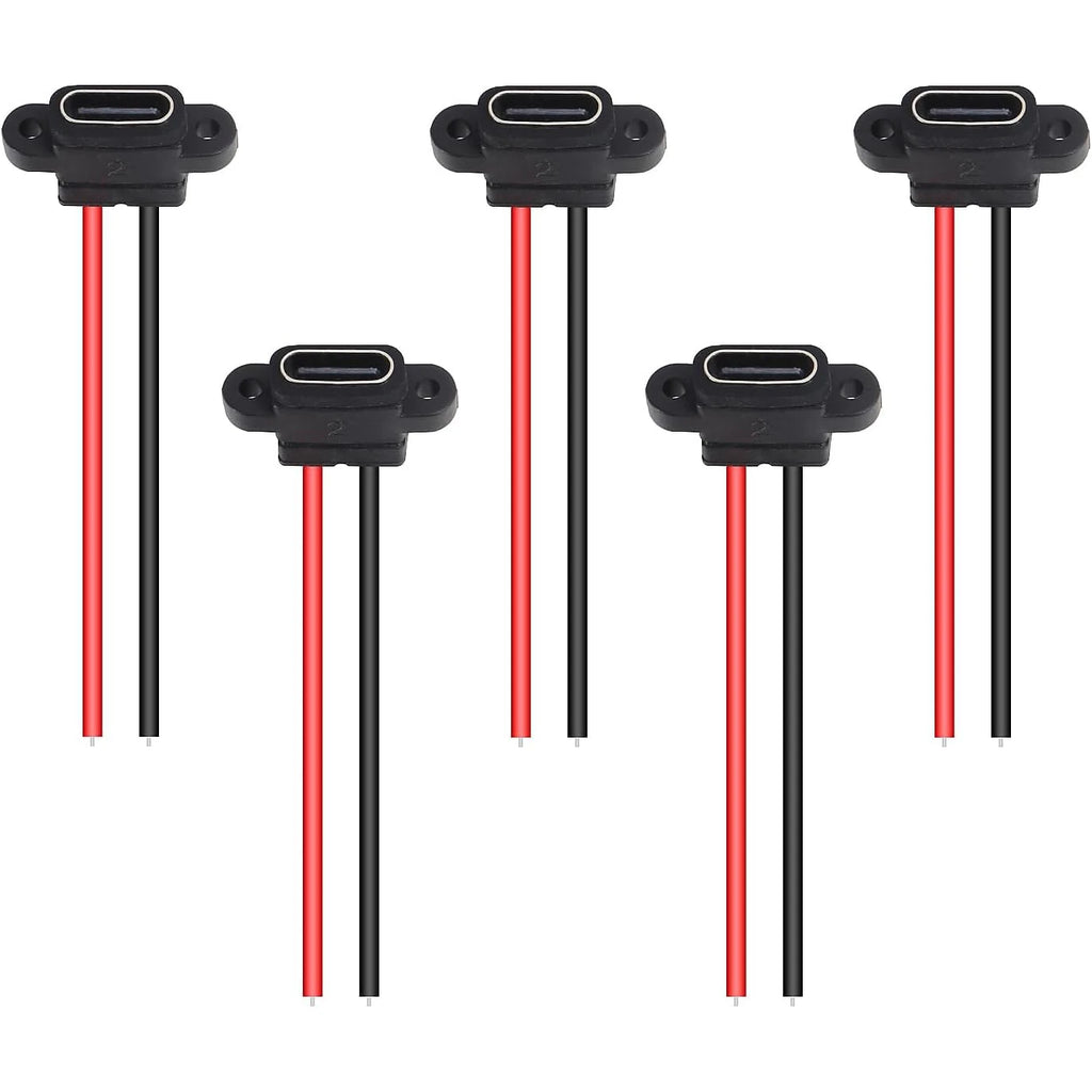 5PCS Type-C Female Chassis 2 Pin Type-C Female Socket Connec