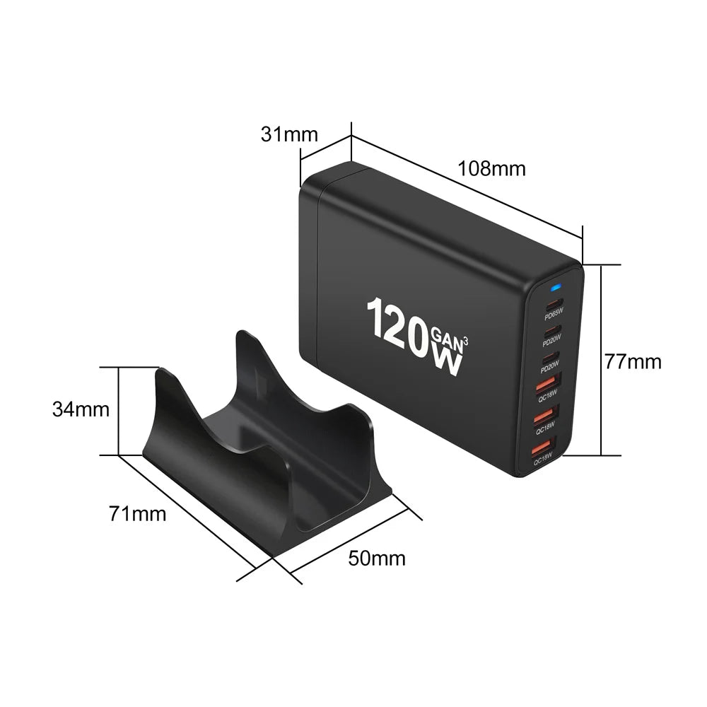 New Style 120W GaN Charger 6 Ports USB Type C PD Charger Qui