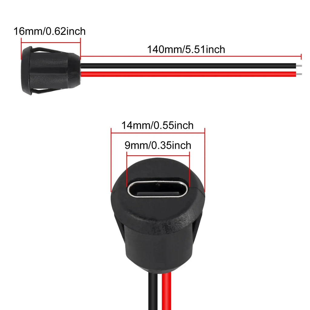 5pcs Type-C Female 2Pin USB Connector Type-C Waterproof with