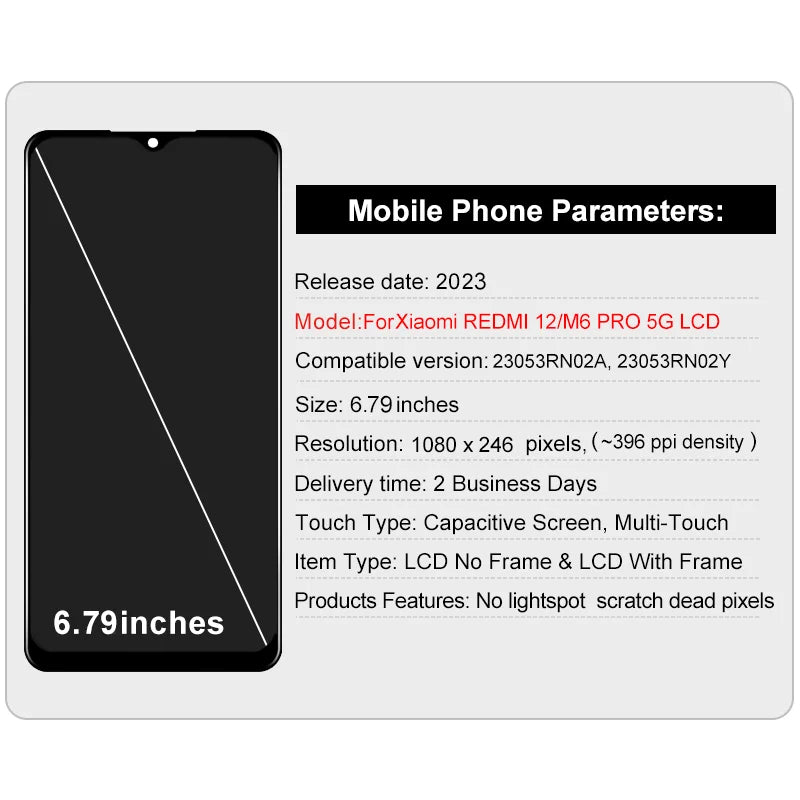6.79 For Xiaomi Redmi 12 LCD 23053RN02Y Display Touch Screen