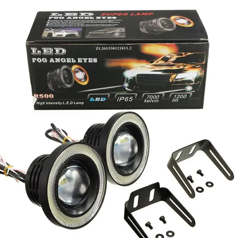 2Pcs Auto 30W Car Driving DRL Fog Lights COB Angel Eye 64/76