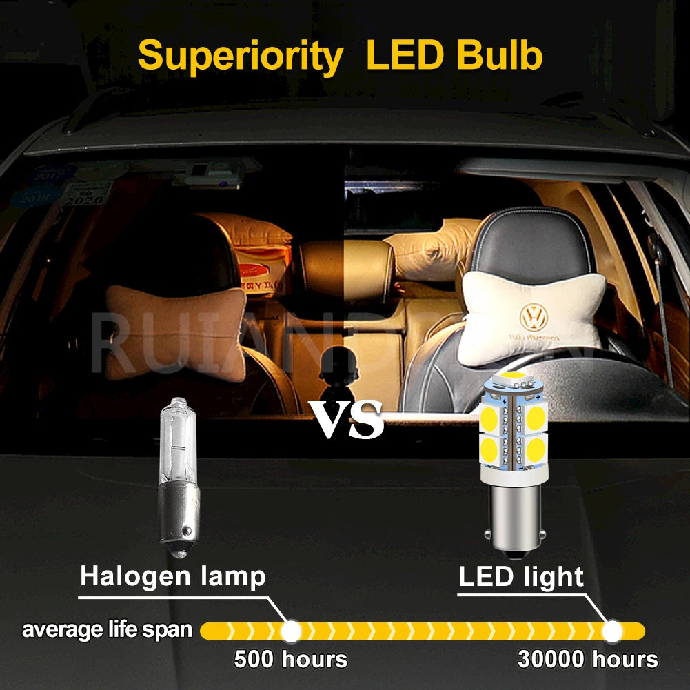 2pcs BA9S T4W LED 9SMD 5050 For 6V 12V 24V Car Moto Rear Int