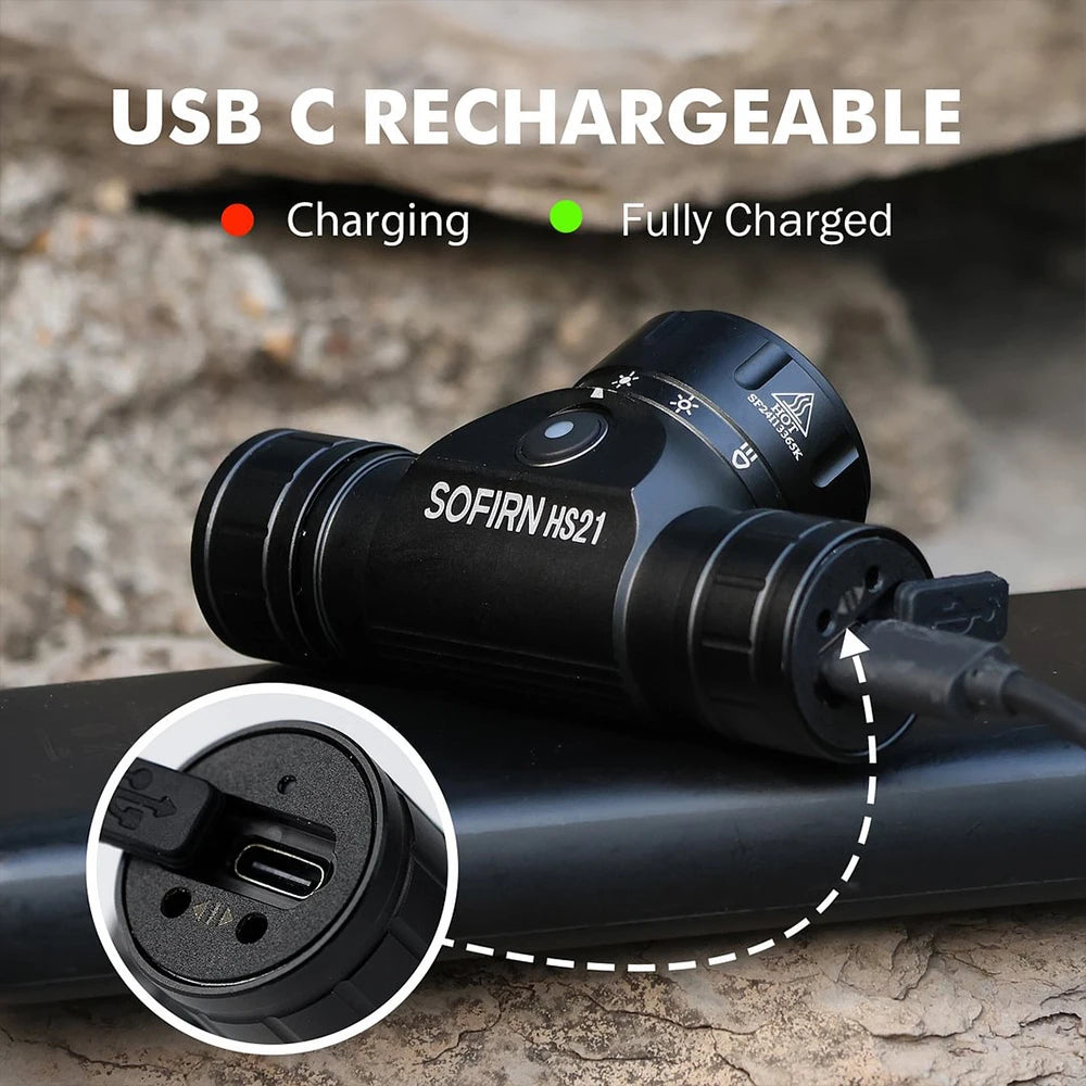 Sofirn HS21 2000lm EDC Headlamp 18650 USB C Rechargeable Fla