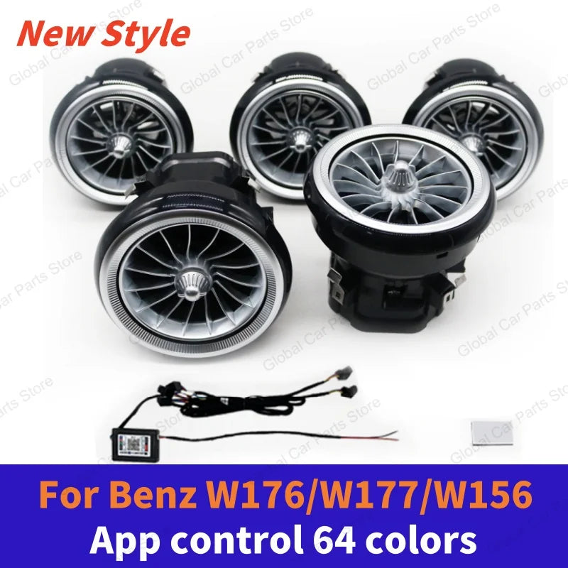 For Mercedes-Benz A CLA GLA W176 W117 W156 Led Car Air Vents Turbine Nozzle 12/64 Colors Ambient Light Kit Colors Vents Car Part
