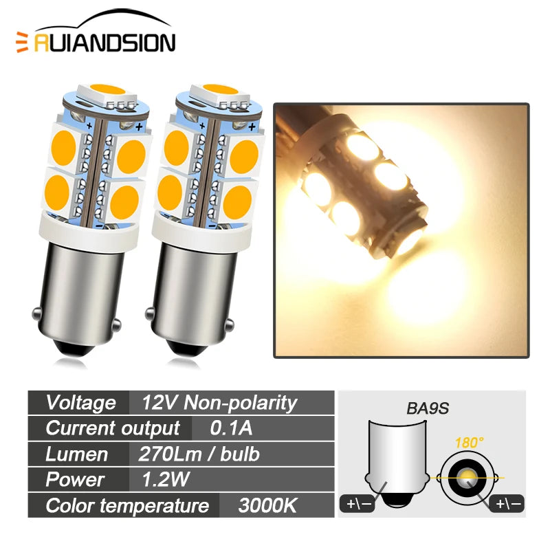2pcs BA9S T4W LED 9SMD 5050 For 6V 12V 24V Car Moto Rear Interior Light Auto Truck License Plate Light Reading Lamp NonPolarity