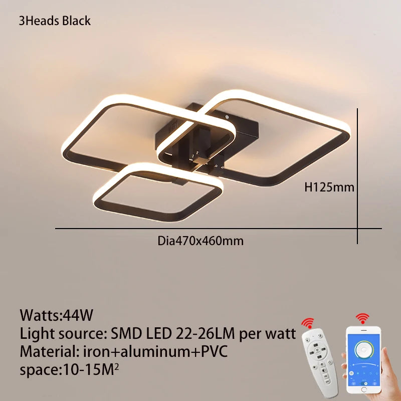 Premium LED Ceiling Light 3/5 Head Remote Control Dimmable for Small Living Room Bedroom Kitchen Black White Modern Energy Savin