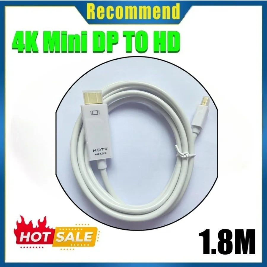 4K Mini DisplayPort To HDMI-compatible 1.8M DP to HDTV Cable Converter DP To HDMI-compatible Adapter for Laptop Projector Mac