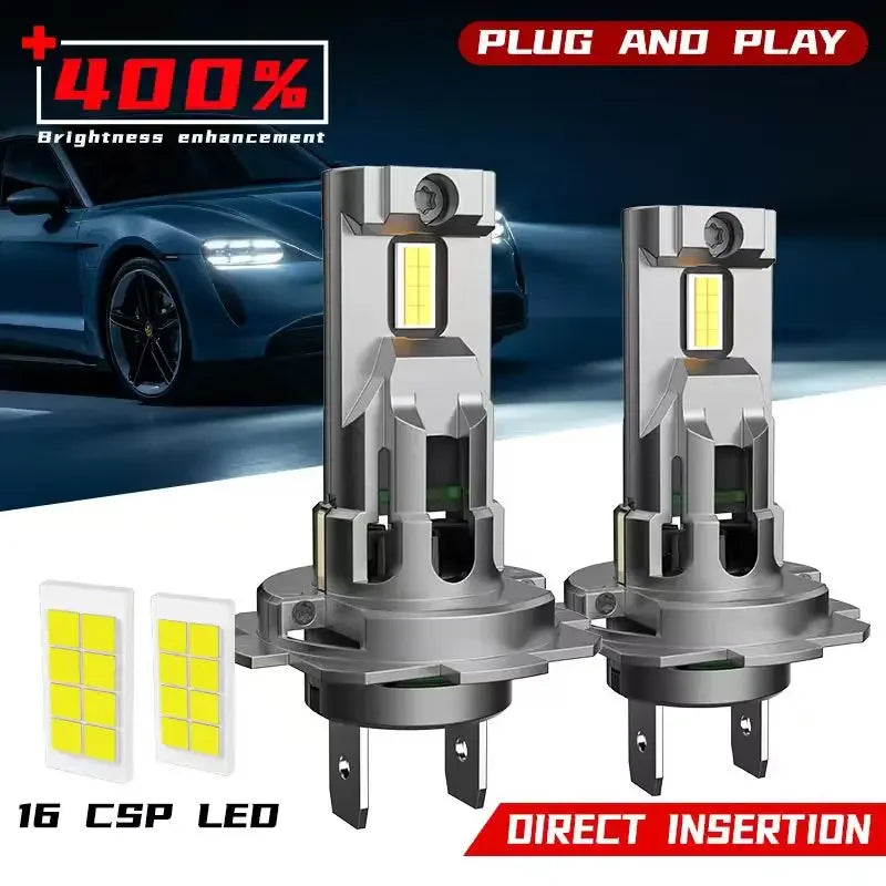 2PCS H7 H4 Wireless Mini LED Headlight Bulbs 6000K 12000LM 1
