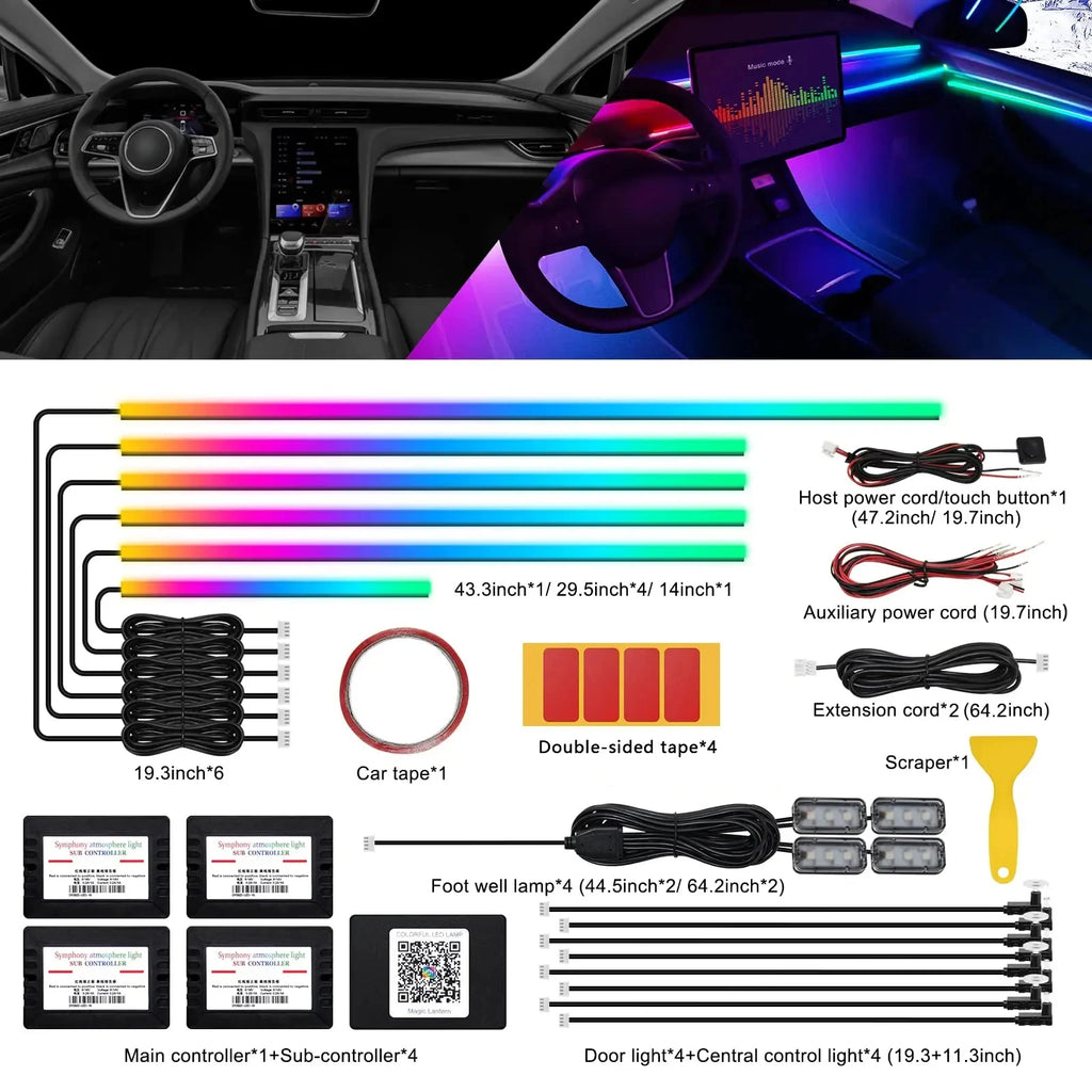 10/14/18 in 1 Led Car Ambient Lights 213 64 Color RGB Sympho
