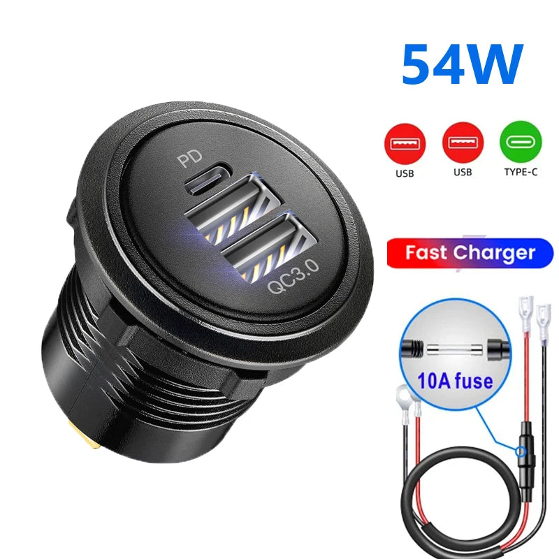 Quick Charge 3.0 usb port socket for car Dual USB Fast Car Charger Socket Accessory 12V/24V QC3.0 Power Socket with LED Light