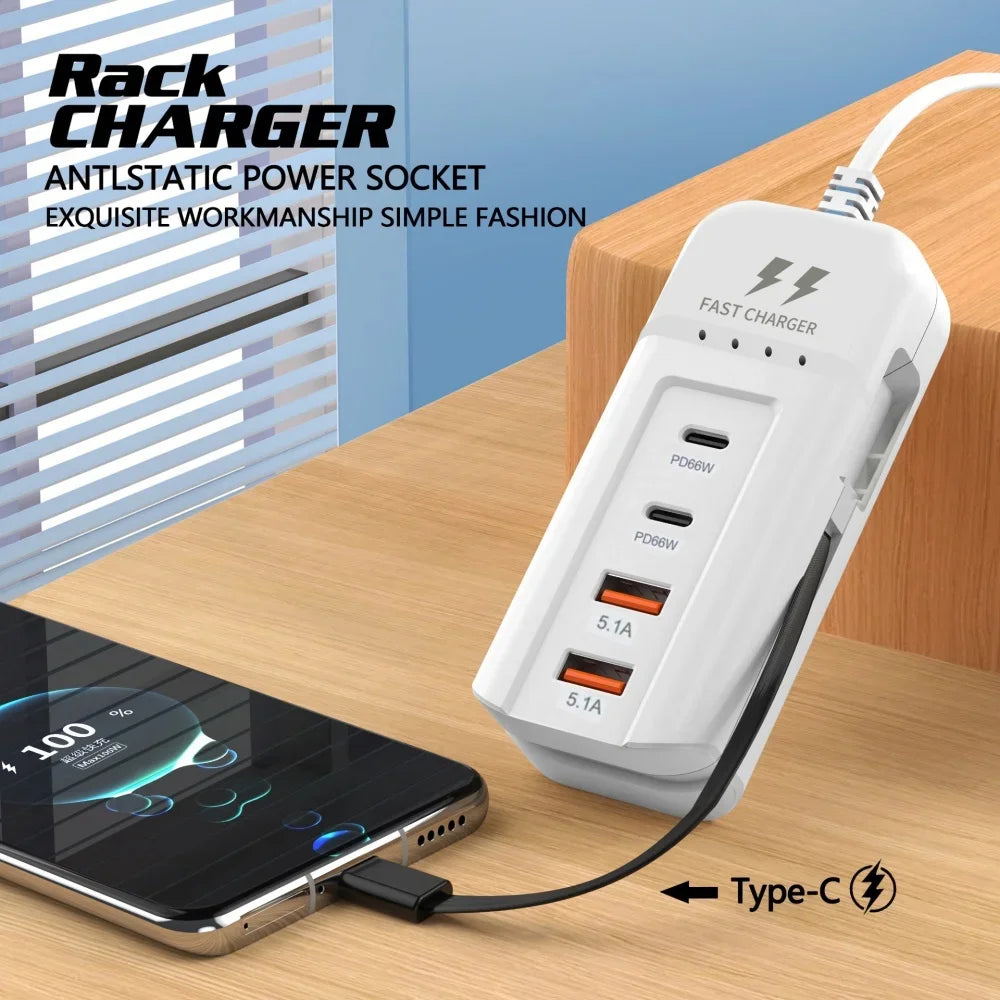 66W 4 Port PD USB Fast Charging Wall Chargers Socket Outlet 