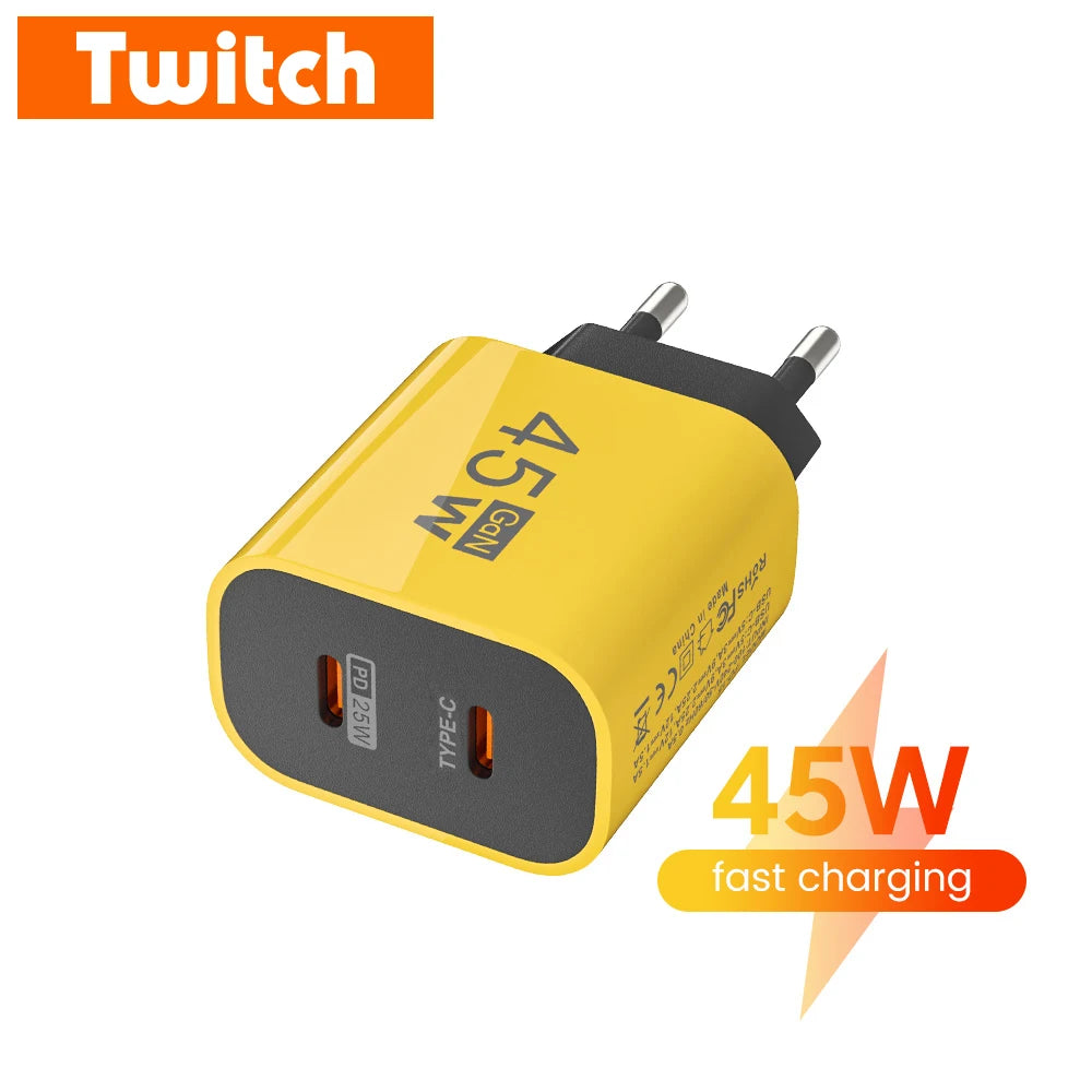 45W USB C Charger Fast Charging Dual Port Mobile Phone Charg