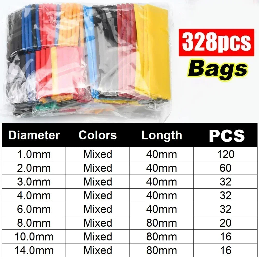 164PCS 2 1 Cable Shrink Tube Kit Heat Assorted Pack Thermoretractile Insulation Sleeving Cable Wire Shrink Wrapping for DIY