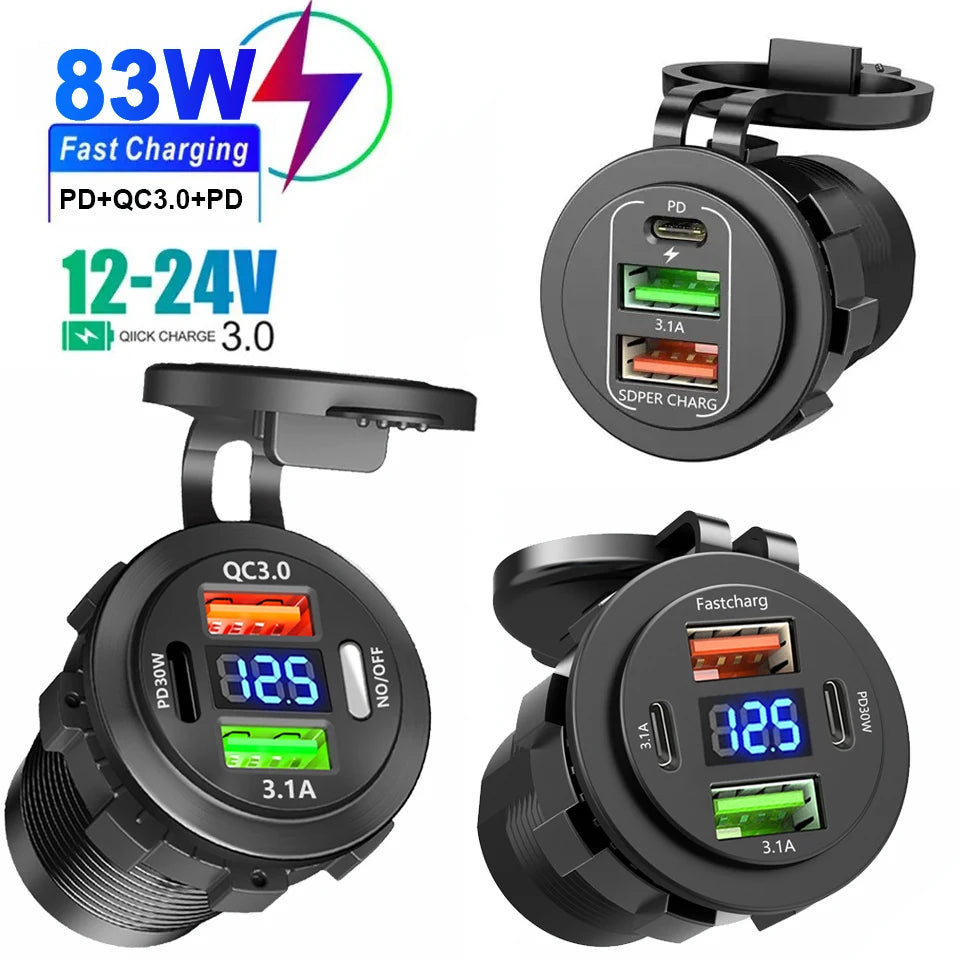 New Car USB Charger PD3.0 & QC3.0 Fast Charging Socket with 