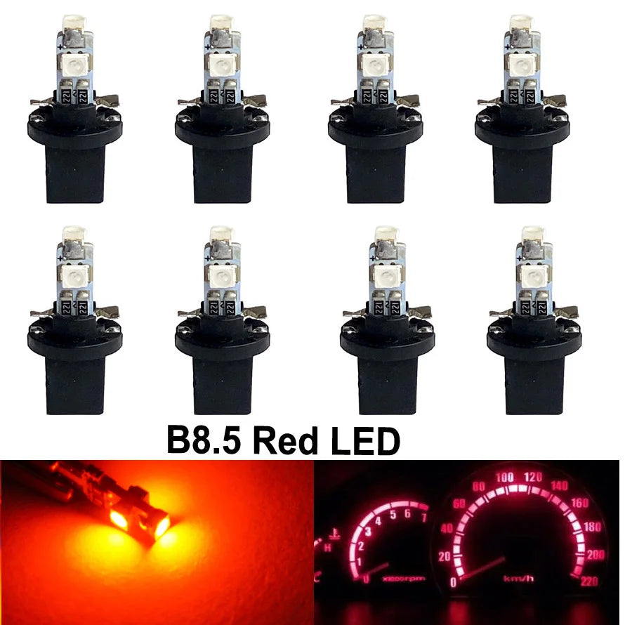8Pcs T5 B8.5 B8.5D W1.2W W3W PC74 PC37 Led Bulb Car Interior Lights Dashboard Warming Indicator Wedge Auto Instrument Lamp 12V