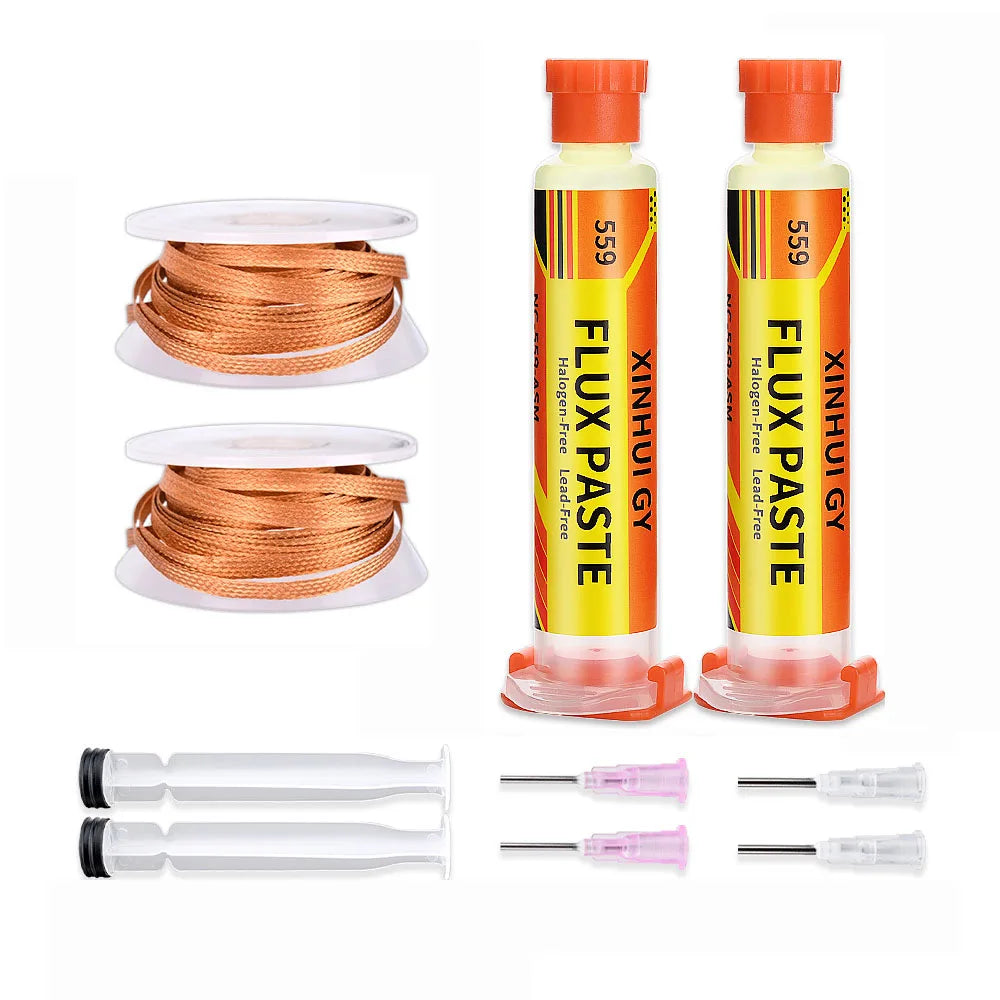 559 Desoldering Braid + NC-559 Flux Paste Syringe Kit Solder Remover Wire Set for Electronic PCB Component Repair Rework Tool