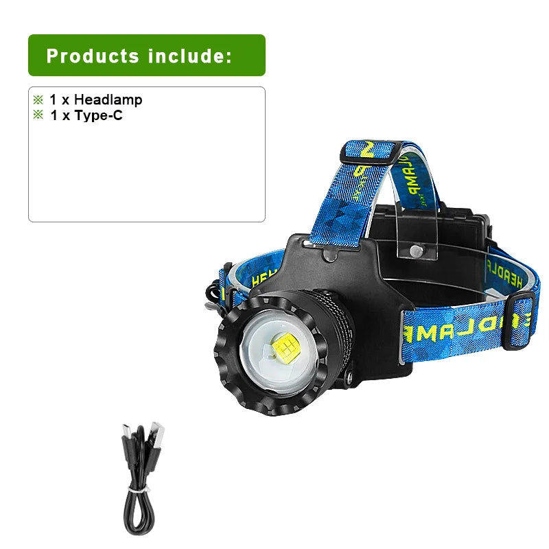1600W Super Bright LED Headlight Hight Power Head Torch USB Rechargeable Headlamp IPX6 Waterproof Head Lantern For Outdoor