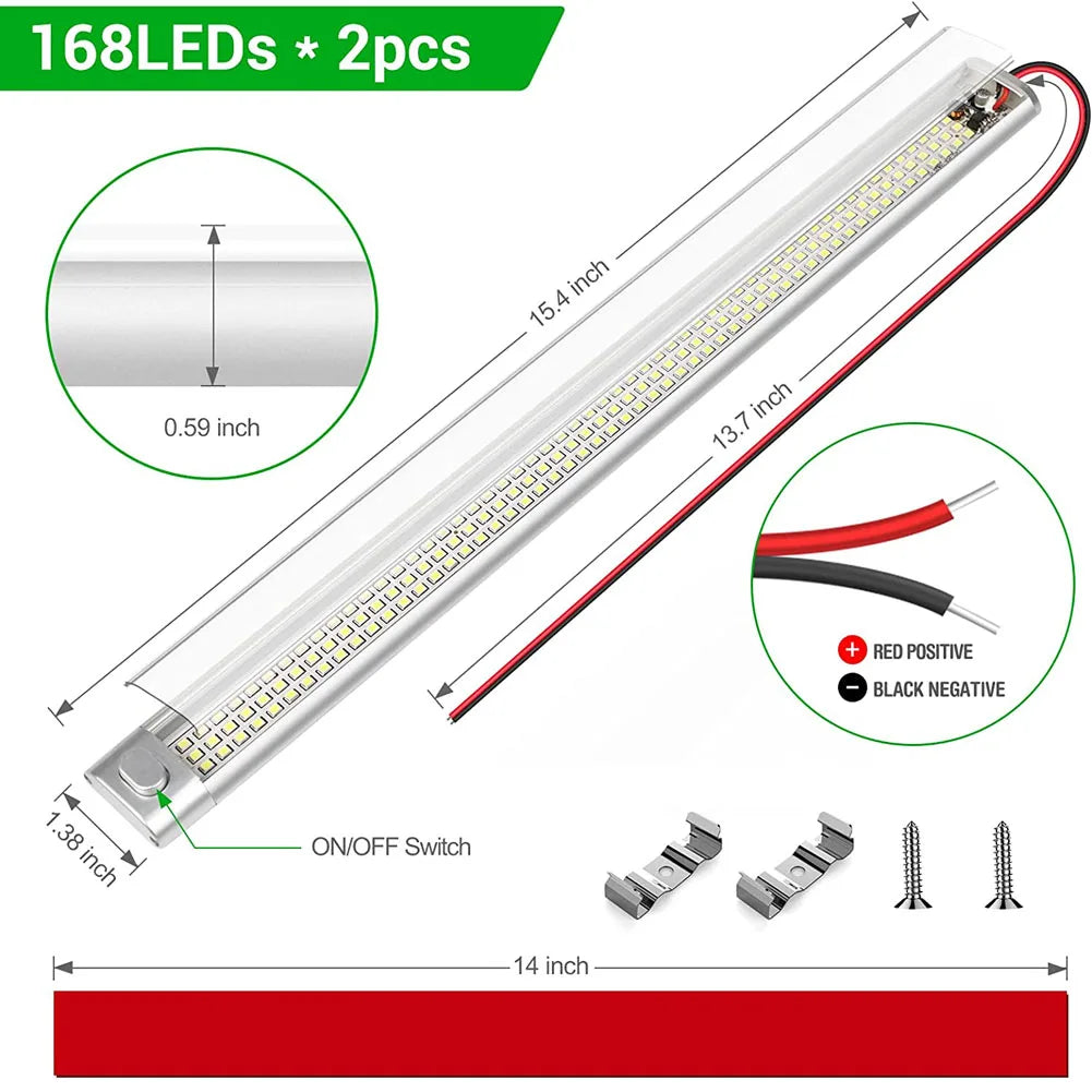 2pcs 12v Led Strip Light With On-Off Switch Rv Interior Ligh
