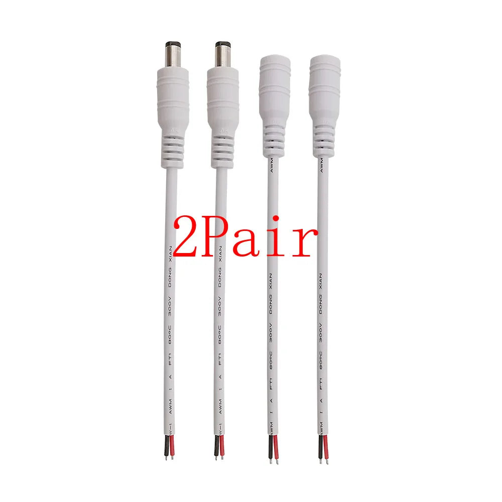 White 5.5x2.1mm 12V DC Power Supply Adapter DC 5.5 2.1mm Male Plug Female Jack Socket Cable Wire Pigtail Connector