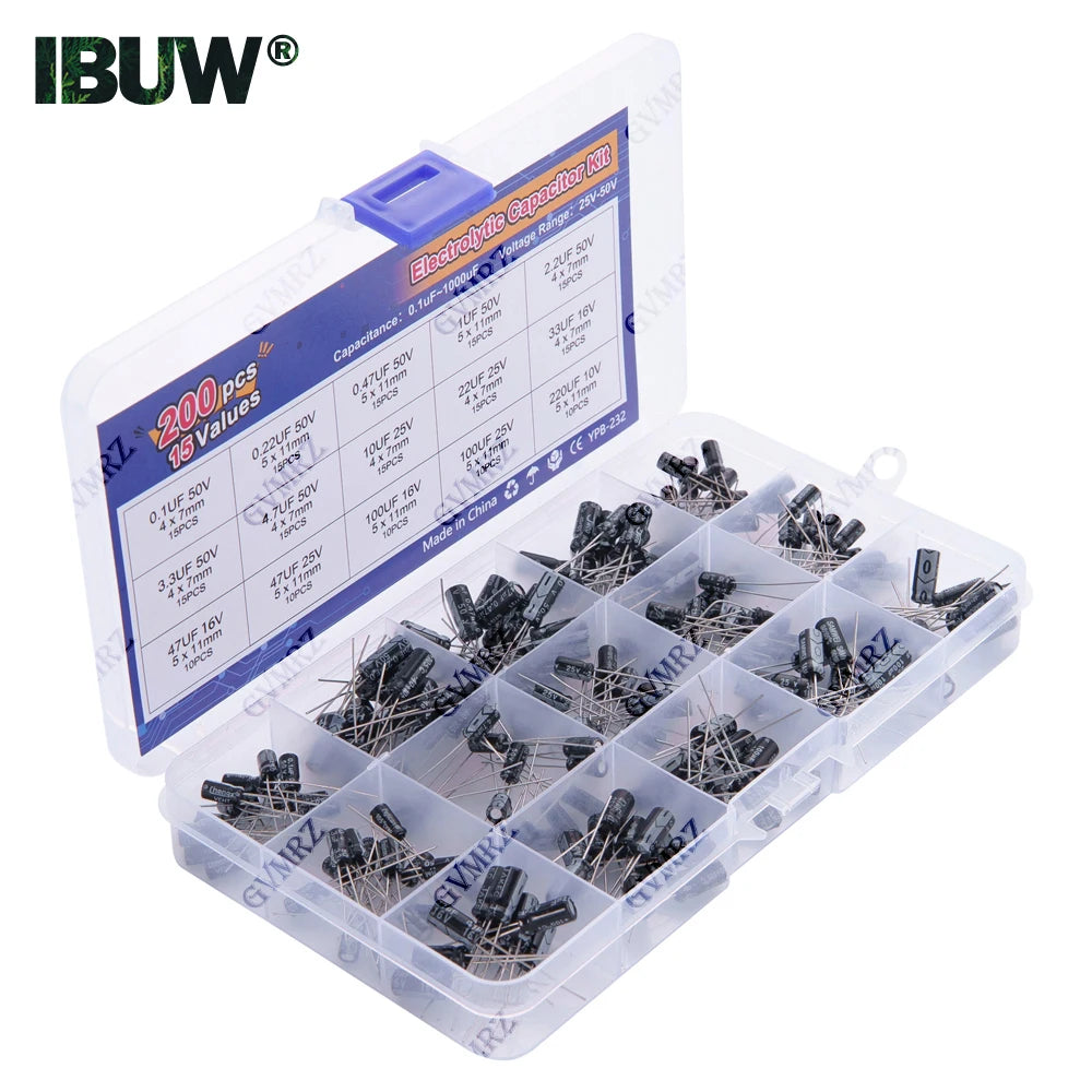 15Values 200pcs Electrolytic Capacitor Organization Storage 