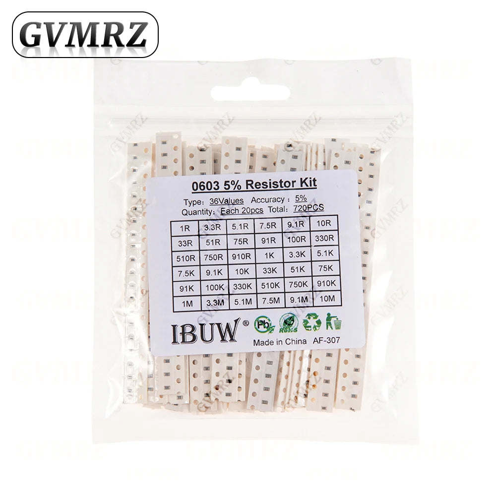 0201 0402 0603 0805 1206 1% 5% SMD Resistor Assorted Kit 1R-1M 10K 100K 1K 100R Resistance Set DIY 1R00 0R82 0R47 0R33
