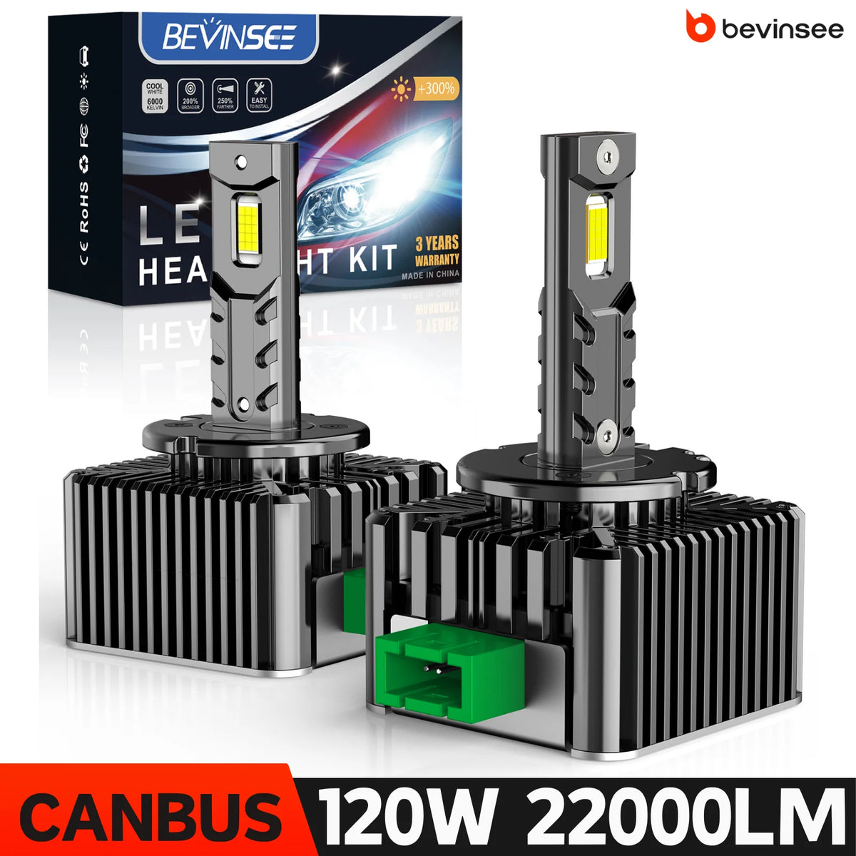 BEVINSEE D1S D3S D2S D5S D1R D3R CANBUS LED Headlight Bulbs 