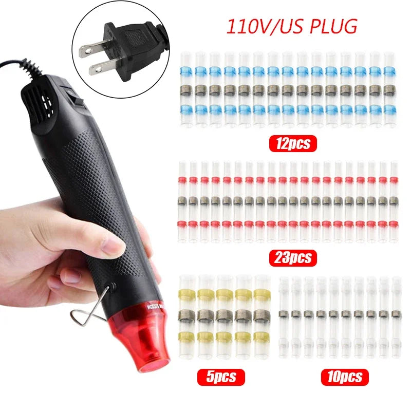 50/800PCS Wire Cable Splice Terminal Kit Waterproof Heat Shrink Butt Crimp Terminals Solder Seal Electrical with Hot Air Gun