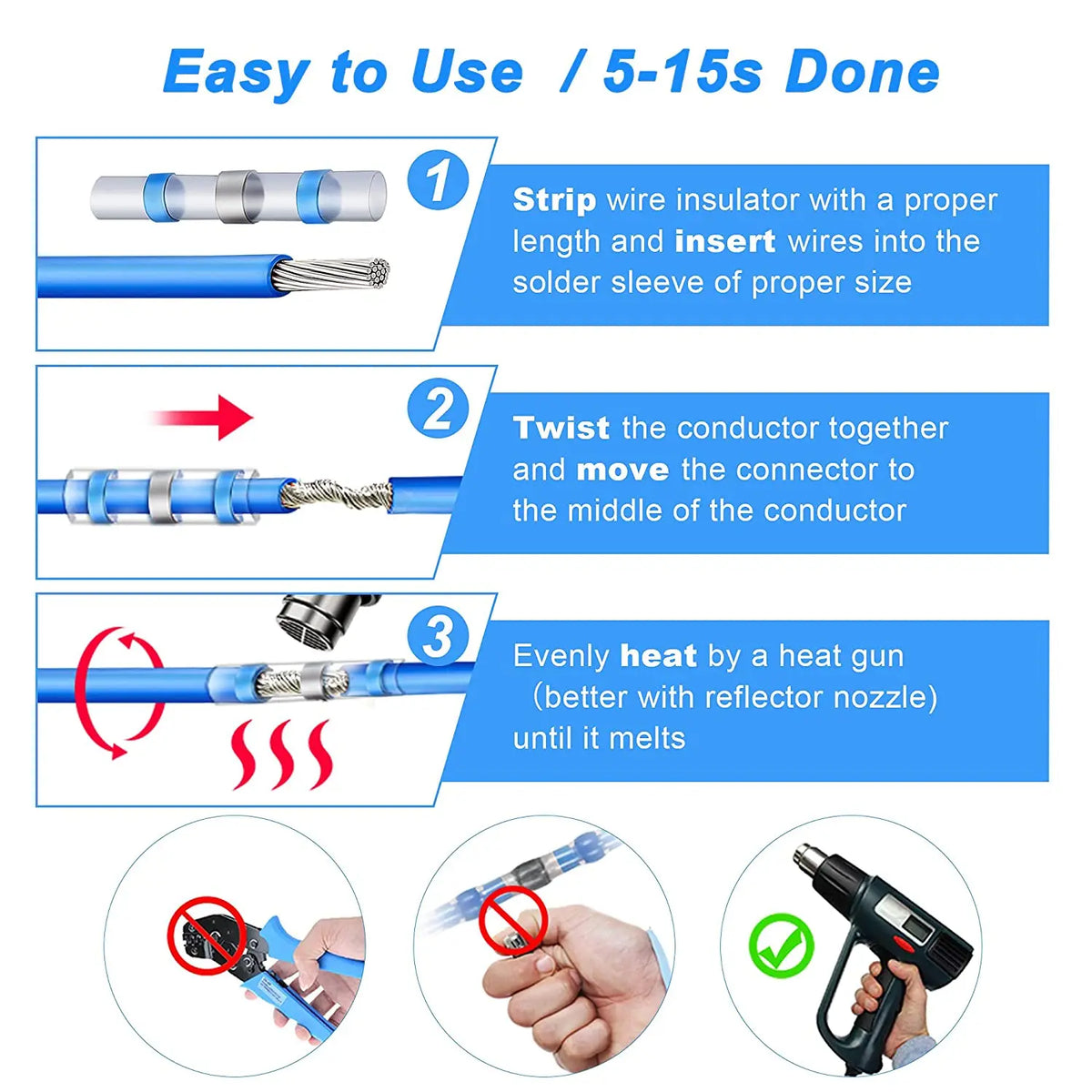 640/250PCS Waterproof Heat Shrink Butt Crimp Terminals Solde