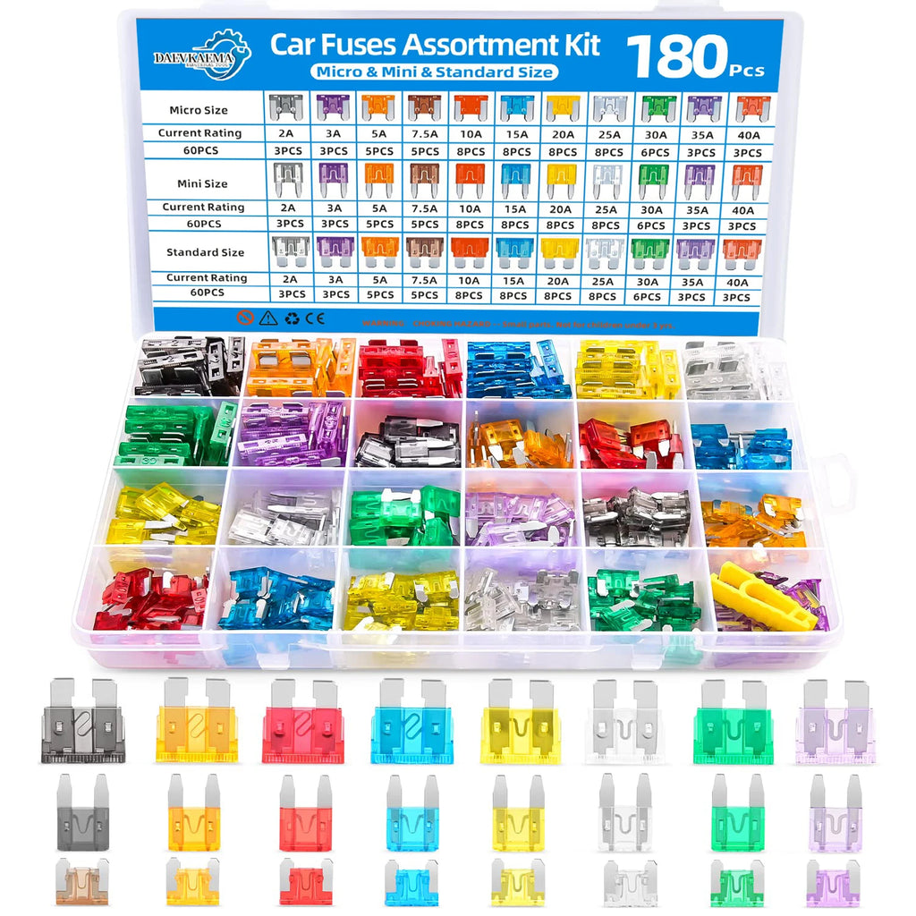 120-300Car Fuse Assortment Kit Blade Fuses Automotive Standard & Micro & Mini Fuse with Fuse Puller for Truck Boat RV Car Fuses