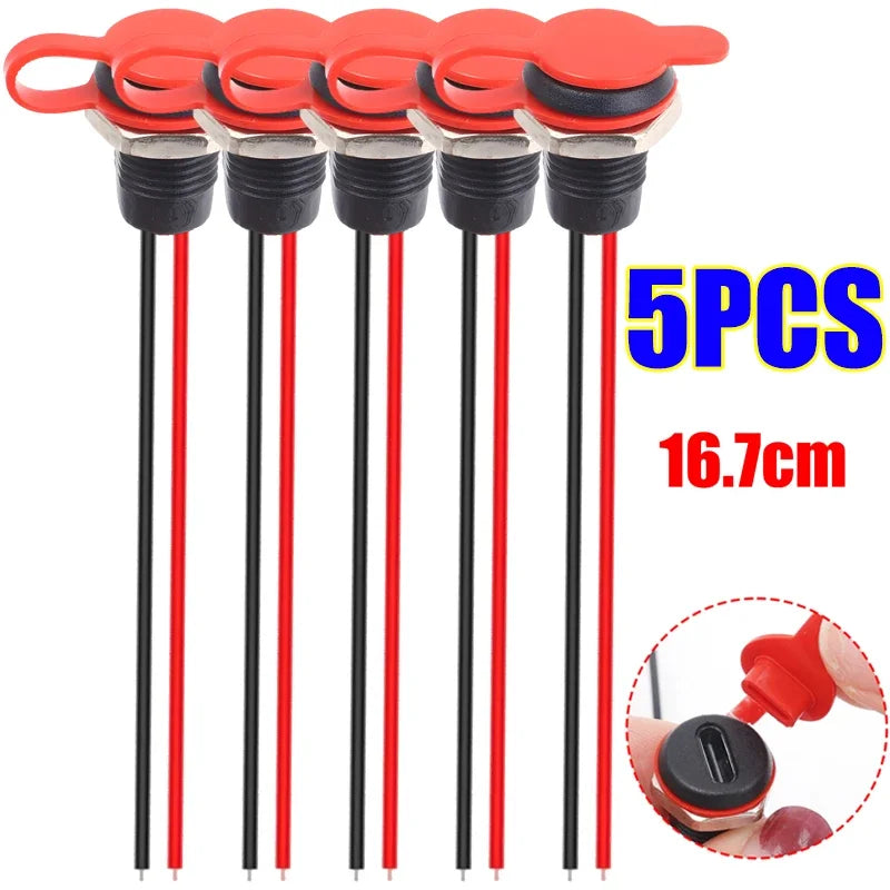 5/1pcs Type-C Female Chassis 2 Pin Type-C Female Socket USB Connector Waterproof Jack Female Charging Port with Card Buckle