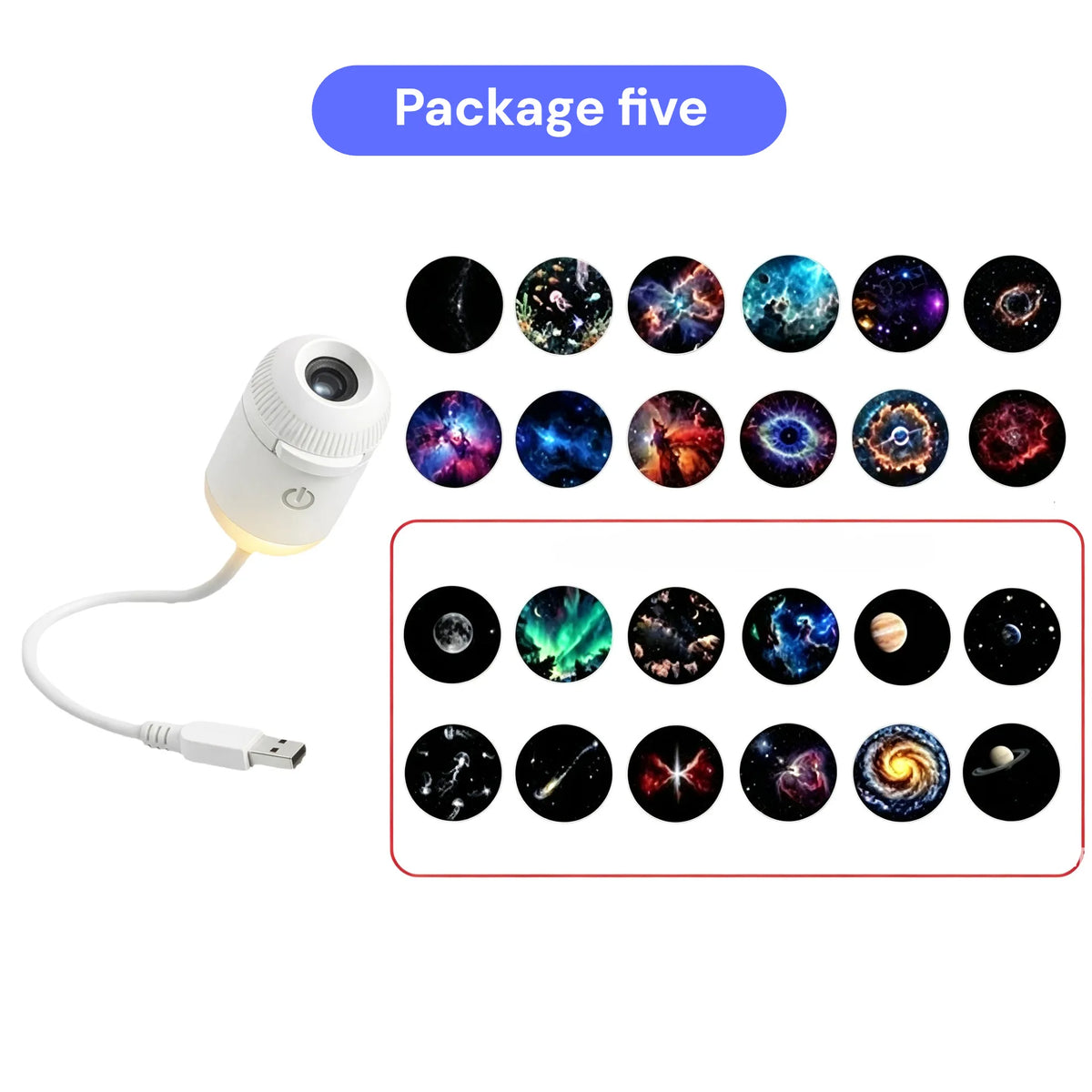 2-in-1 Mini Galaxy Star Projector Night Light USB 360 Rotating LED Starry Sky Ambient Lamp with 12 Films for Home Car Decor