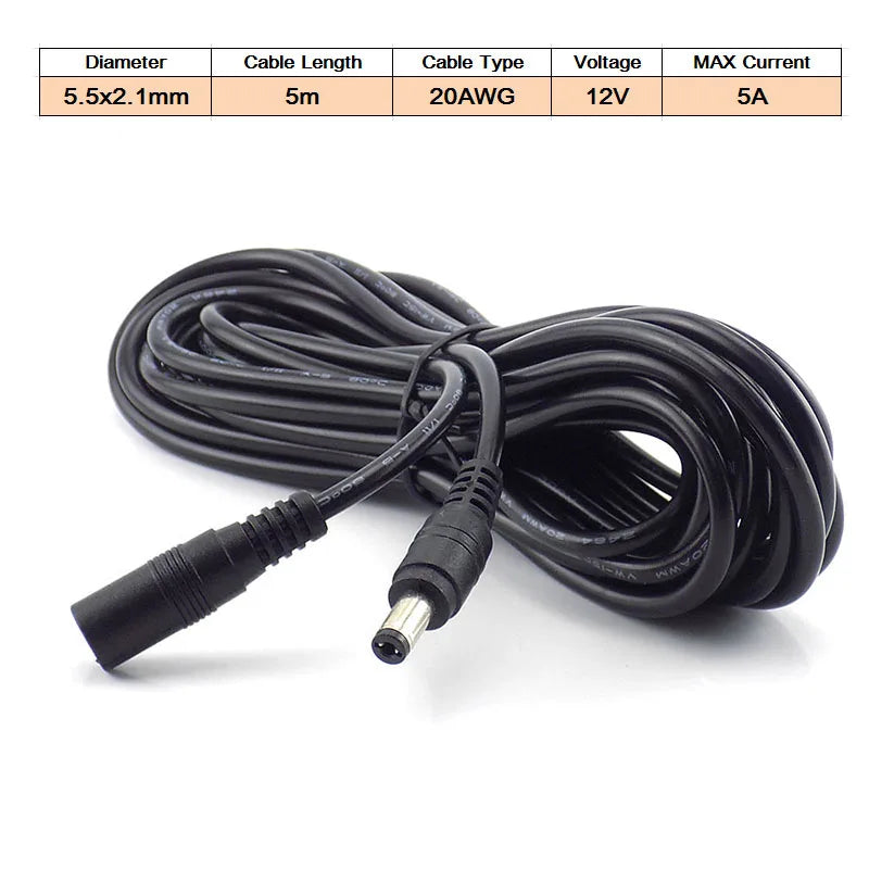 DC Female to Male Extension Cord 5V 2A 3.5x1.35mm / 12V 5A 5.5x2.1mm Plug Jack Connector Cable Power Supply Adapter Line