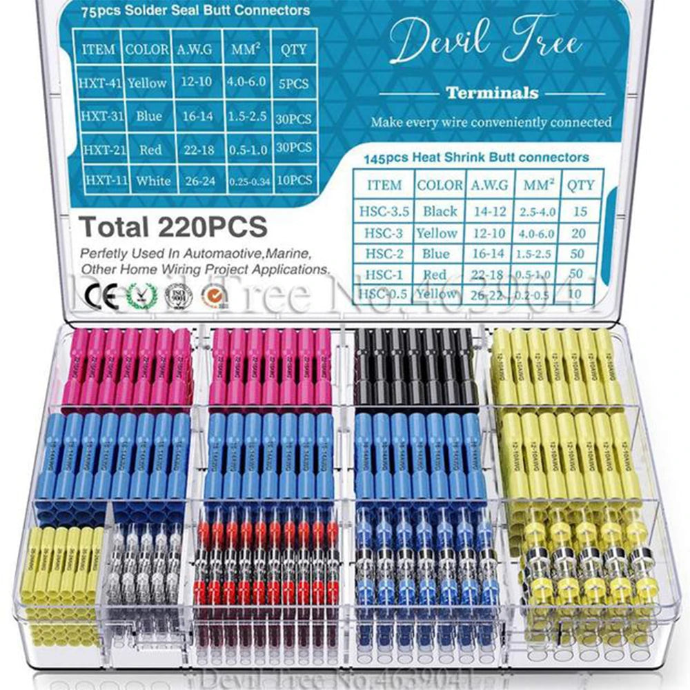 Heat Shrinkable Wire Connectors SST21 Waterproof Sleeve AWG22-18 Butt Electrical Splice Tinned Solder Seal Terminal