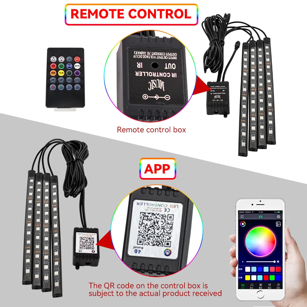 Car RGB Ambient Light LED Auto Foot Strips with USB Cigarett