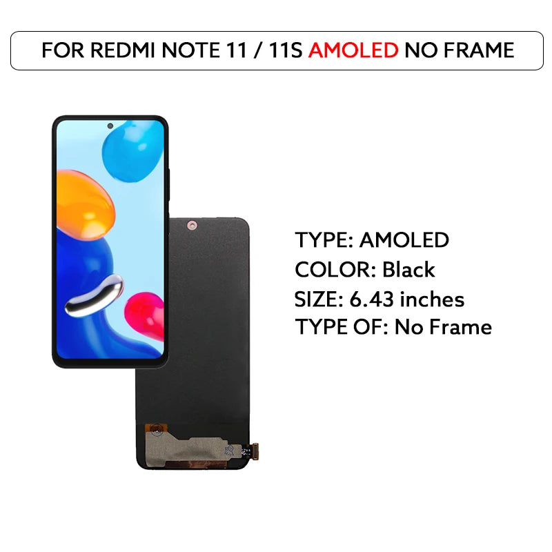 AMOLED LCD Display For Xiaomi Redmi Note 11 11S Touch Screen Digitizer Panel Assembly 2201117TG 2201117SG Screen Display Replace