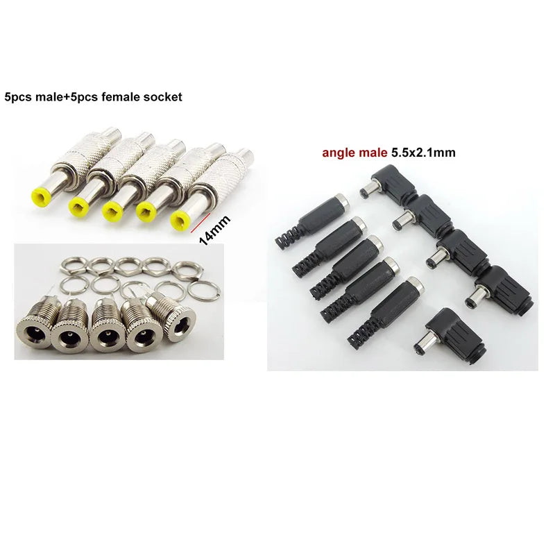 5pcs 10pcs DC female male Power Plug 5.5mm x 2.1mm Male Fema