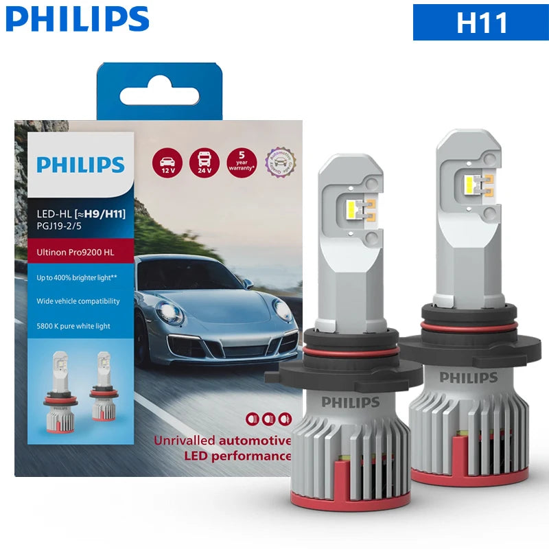 Philips Pro9200 LED H4 H7 H9 H11 HB3 HB4 HIR2 Car Head Light 12/24V Bulbs +400% Bright 5800K Power White Upgrade High Low Beam